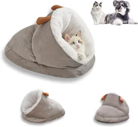 Winter Warm Indoor Cozy Plush Dog Cat Sleeping Bag, Soft Calming Pet House Cave Nest Donut Tunnel Bed (Grey, Small)
