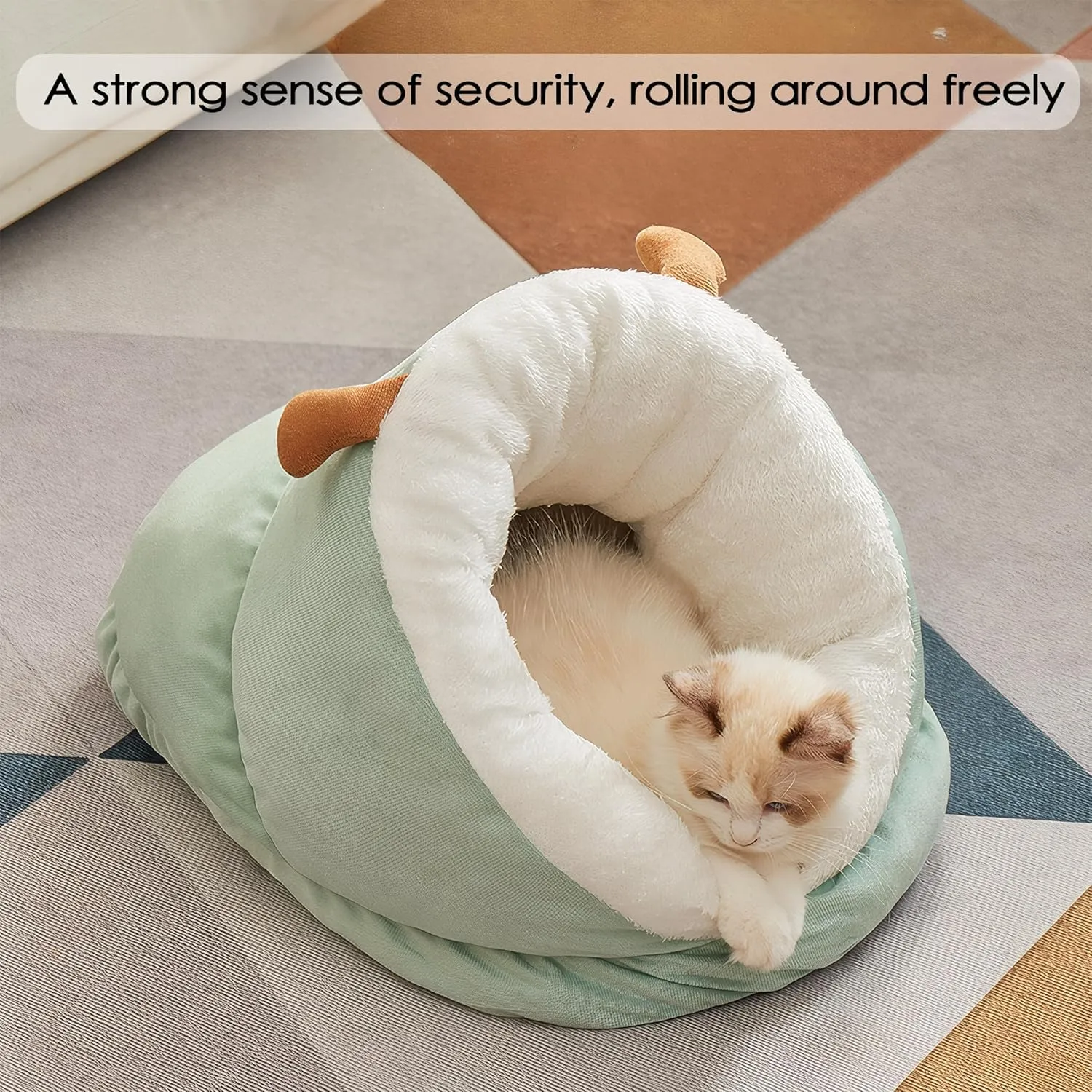 Winter Warm Indoor Cozy Plush Dog Cat Sleeping Bag, Soft Calming Pet House Cave Nest Donut Tunnel Bed (Grey, Small)