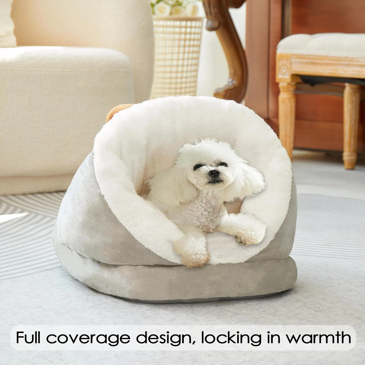 Winter Warm Indoor Cozy Plush Dog Cat Sleeping Bag, Soft Calming Pet House Cave Nest Donut Tunnel Bed (Grey, Small)
