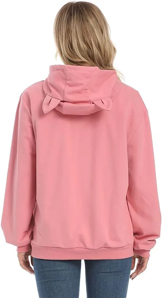 Women Pet Carrier Sweatshirt Puppy Kitten Holding Hoodies Long Sleeve Pouch Tops
