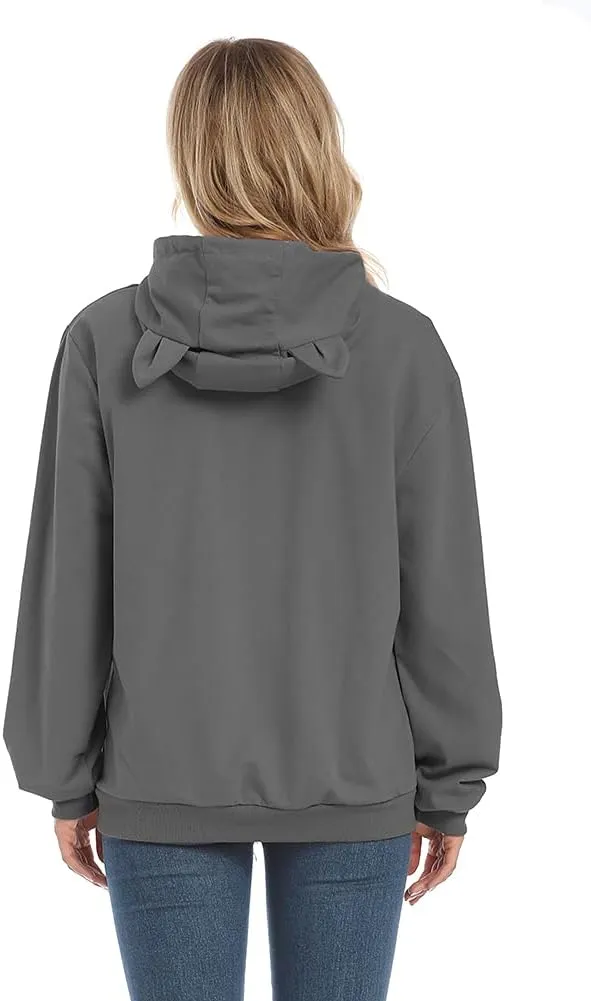 Women Pet Carrier Sweatshirt Puppy Kitten Holding Hoodies Long Sleeve Pouch Tops