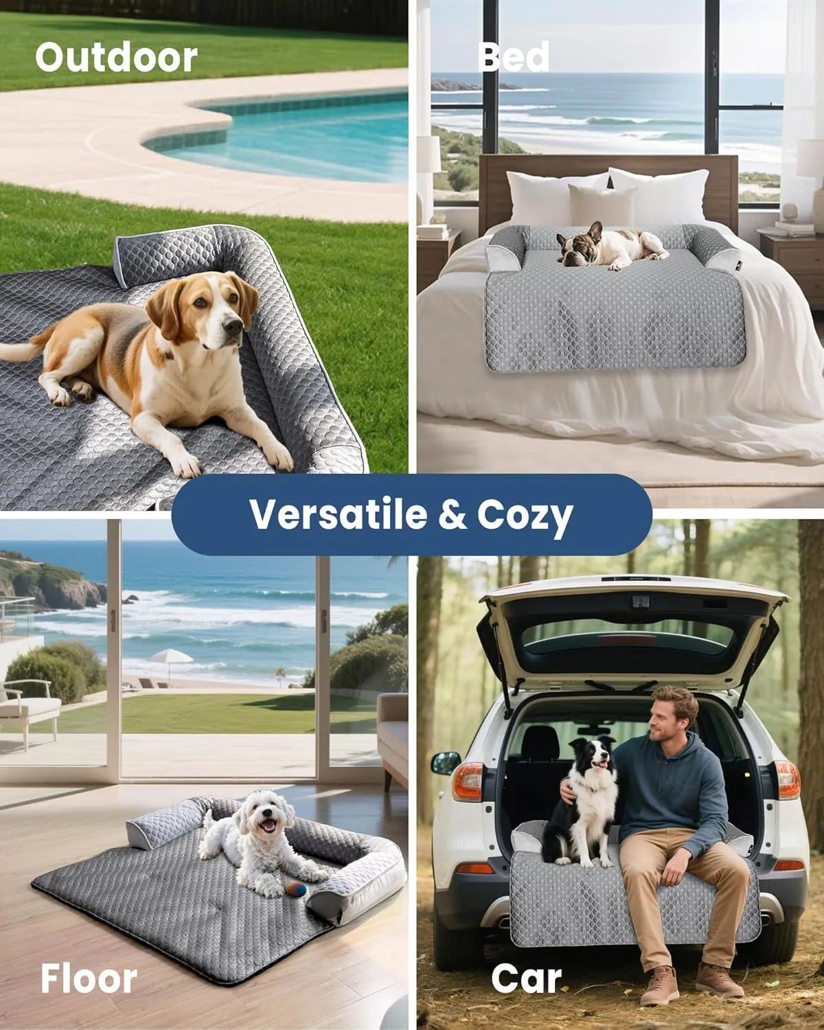 XL Cooling Dog Bed, 45 x 37 inch Waterproof Couch Cover for Dogs Washable, Non-Slip Bottom Self Cooling Mat for Dogs, Durable & Non-Gel, Dog Couch Bed for Sofa Floor Car, Metallic Grey