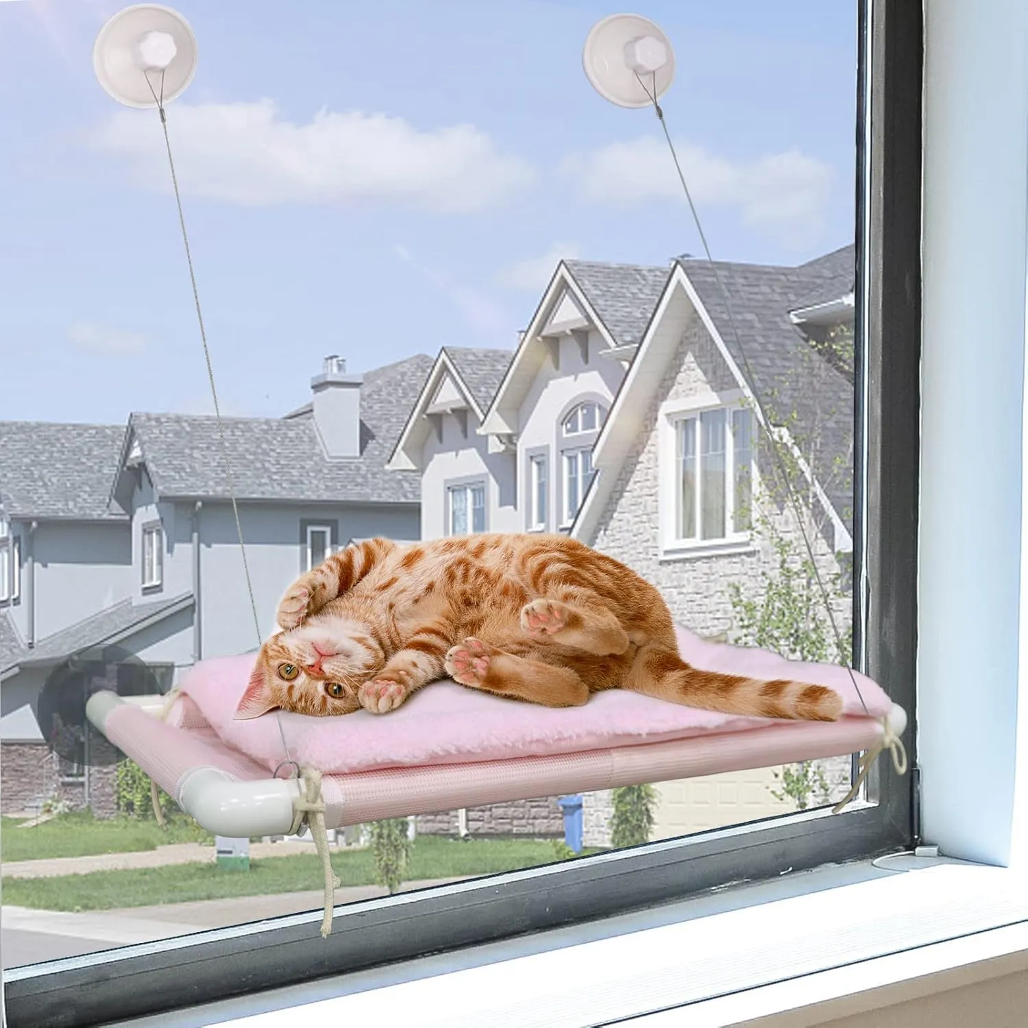 ZALALOVA Cat Window Perch, Pink Cat Hammock Window Seat Free Fleece Blanket for Female 2025 Latest Screw Suction Cups Extra Large Sturdy Bed Resting Indoors (One Extra Suction Cup)