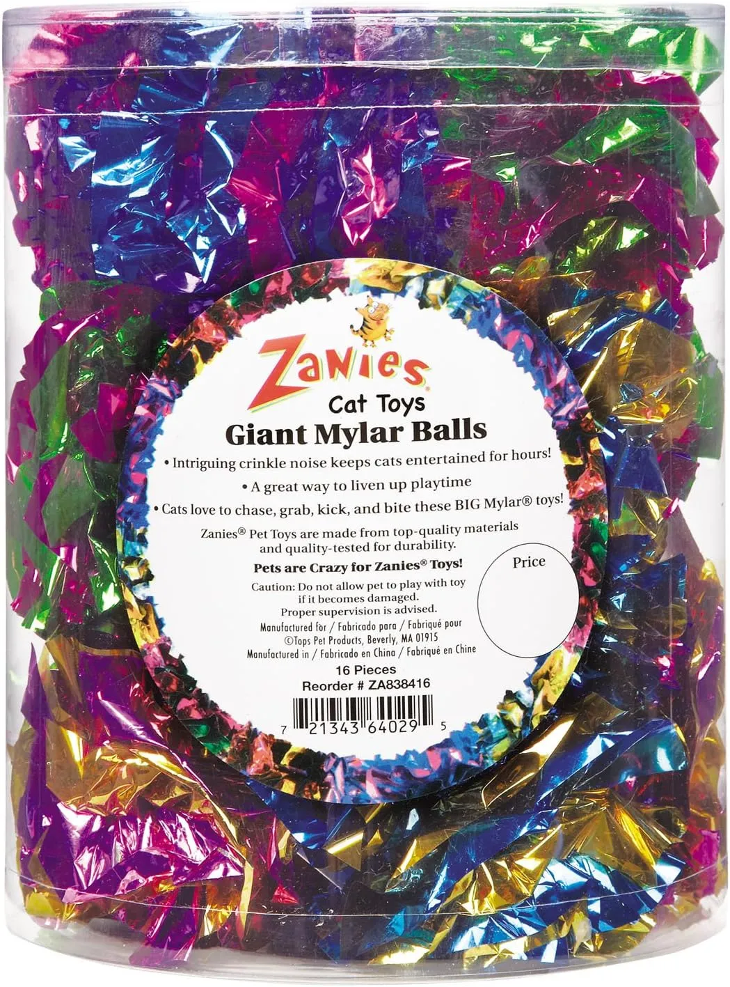 Zanies Giant Mylar Balls Cat Toys, 16-Piece Canisters