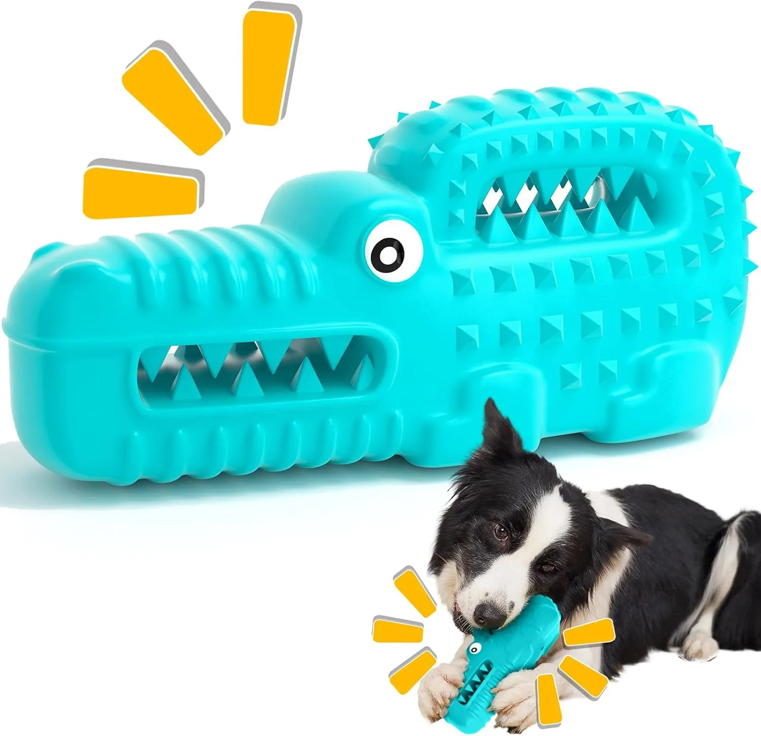 Zimtty Dog Toys, Squeaky Indestructible Dog Chew Toys for Aggressive Chewers, Tough Alligator Rubber Teething Chew Dog Toys for Large Medium Small Dog