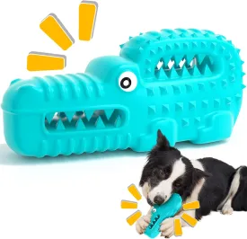 Zimtty Dog Toys, Squeaky Indestructible Dog Chew Toys for Aggressive Chewers, Tough Alligator Rubber Teething Chew Dog Toys for Large Medium Small Dog