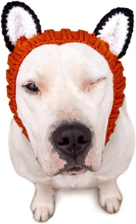 Zoo Snoods Fox Costume - Knit Dog Snood Ear Wrap for Pets, Warm Neck Cover for Halloween and Winter (Large)