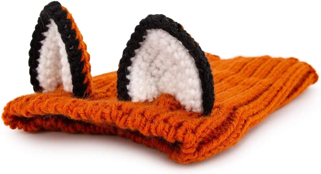 Zoo Snoods Fox Costume - Knit Dog Snood Ear Wrap for Pets, Warm Neck Cover for Halloween and Winter (Large)